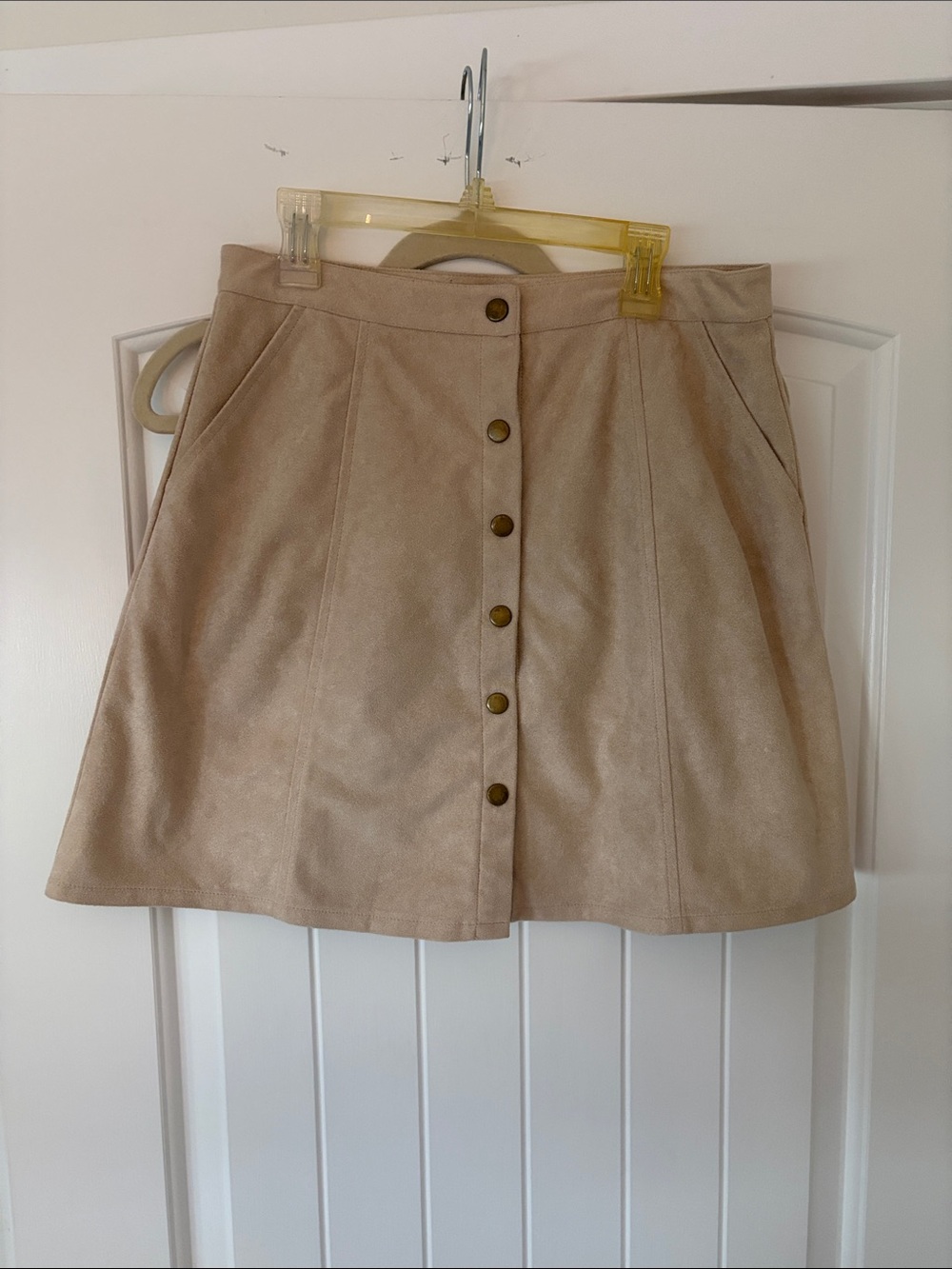 Beige Button-Front A-Line Skirt